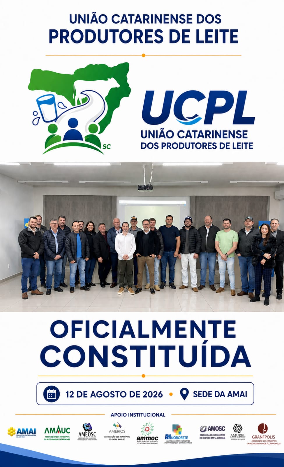Read more about the article A sede da Associação dos Municípios do Alto Irani (AMAI), em Xanxerê, recebeu, nesta quarta-feira, 12 de agosto, a reunião de constituição da União Catarinense dos Produtores de Leite (UCPL).