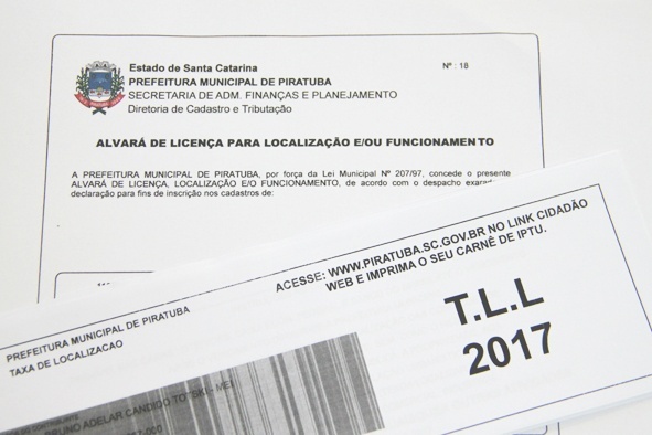 You are currently viewing Taxa de Licença e Localização – T.L.L. 2017 de Piratuba
