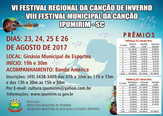 You are currently viewing Inscrições abertas para o Festival da Canção de Ipumirim