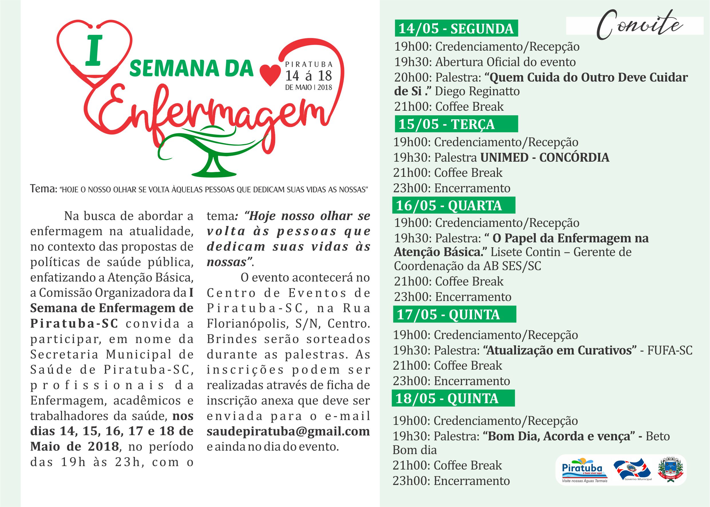 You are currently viewing 1ª Semana da Enfermagem reunirá profissionais e acadêmicos de várias cidades em Piratuba