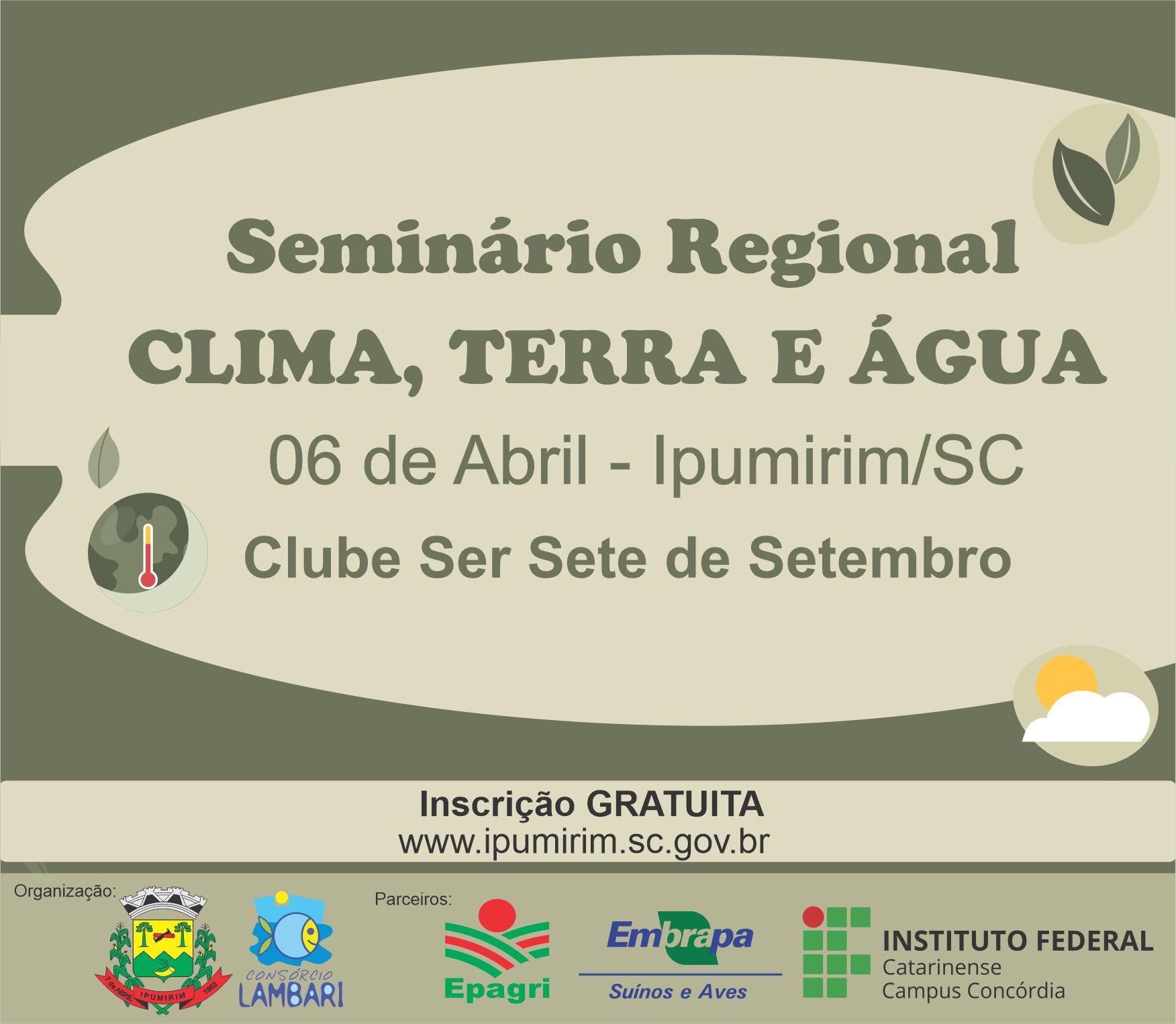 Read more about the article Amanhã acontece o Seminário Regional: Clima, Terra e Água