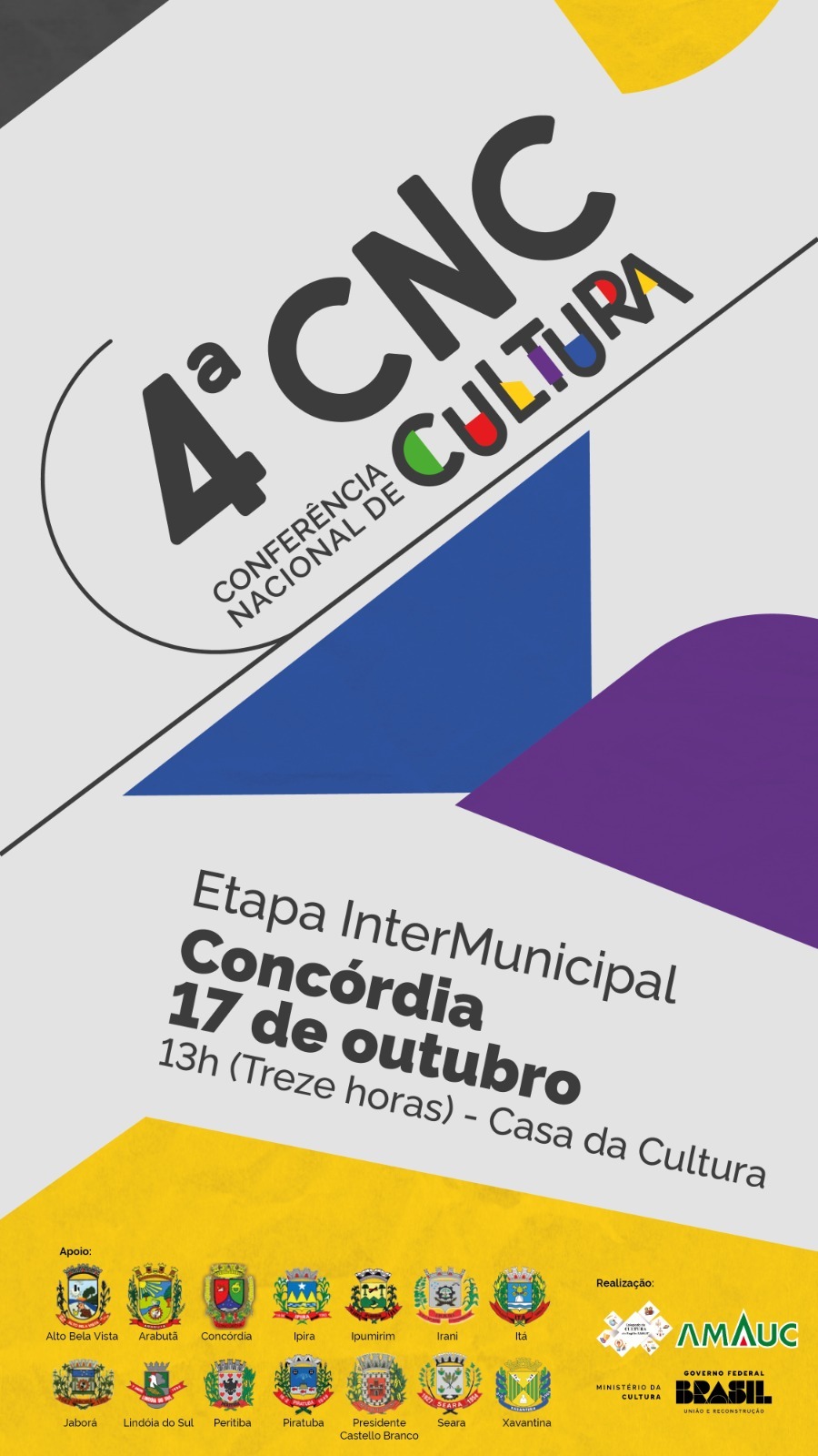 You are currently viewing Etapa Intermunicipal da 4ª Conferência Nacional de Cultura acontece no próximo dia 17, em Concórdia