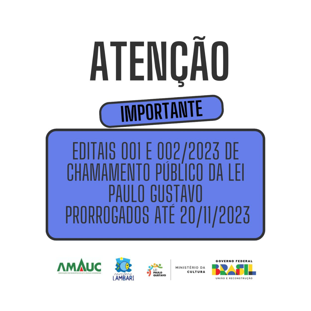 You are currently viewing Consórcio Lambari informa prorrogação no prazo de inscrição de projetos culturais dos dois editais da Lei Paulo Gustavo