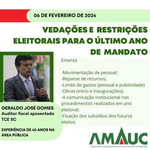 Read more about the article Amauc promove palestra sobre vedações e restrições em ano eleitoral – Inscrições abertas